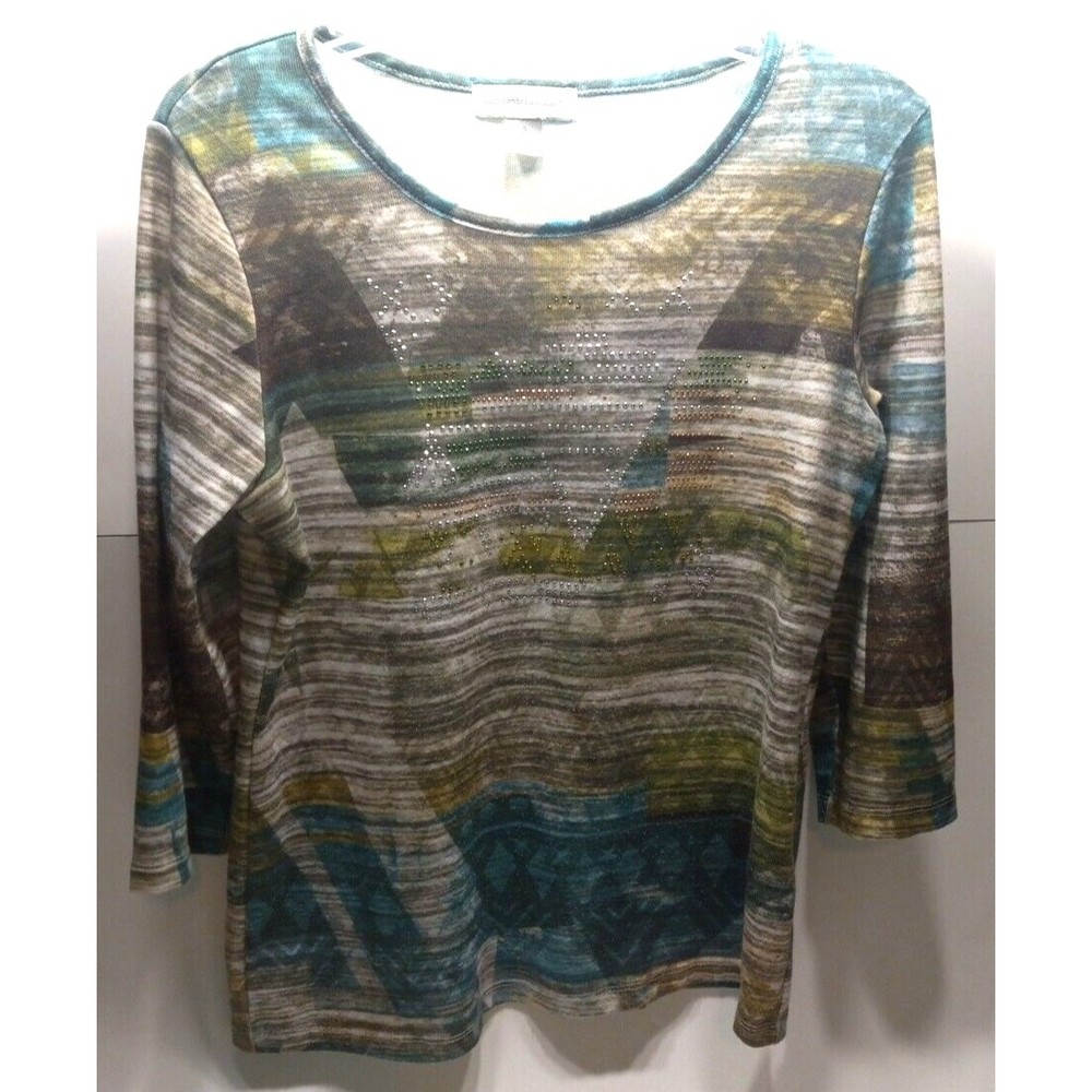 Christopher & Banks Women 3/4 Sleeve Size Small T Shirt Earth Tones Boho Bling